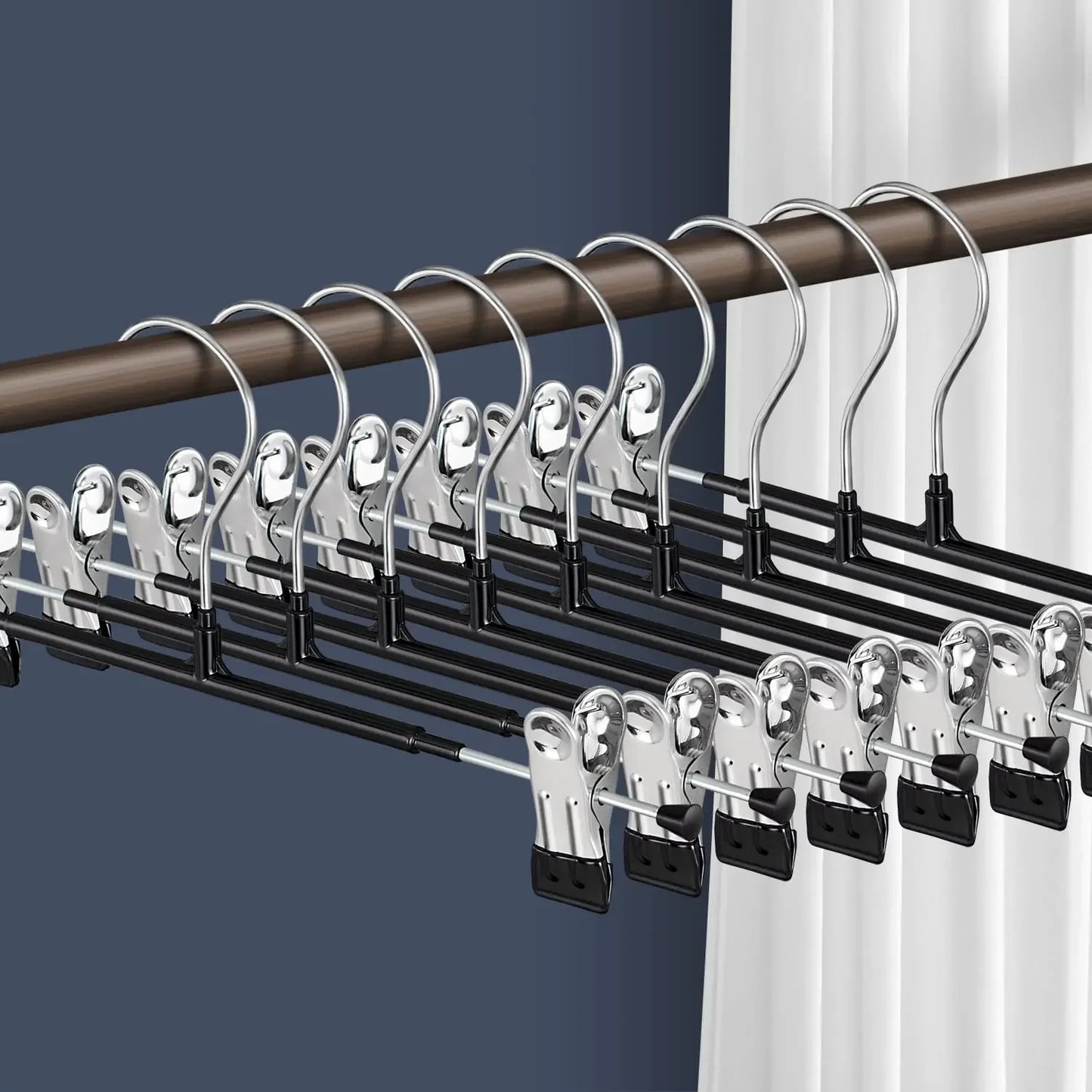 Stainless Steel Pants Hanger with Adjustable Clips – Anti-Slip Skirt & Trousers Rack for Wardrobe Storage