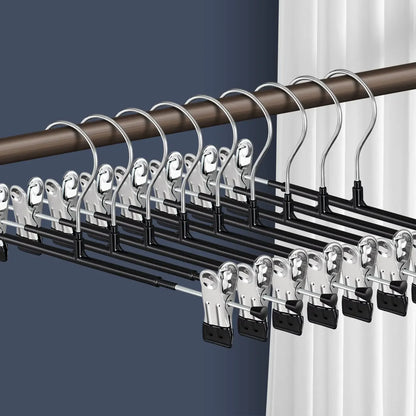 Stainless Steel Pants Hanger with Adjustable Clips – Anti-Slip Skirt & Trousers Rack for Wardrobe Storage