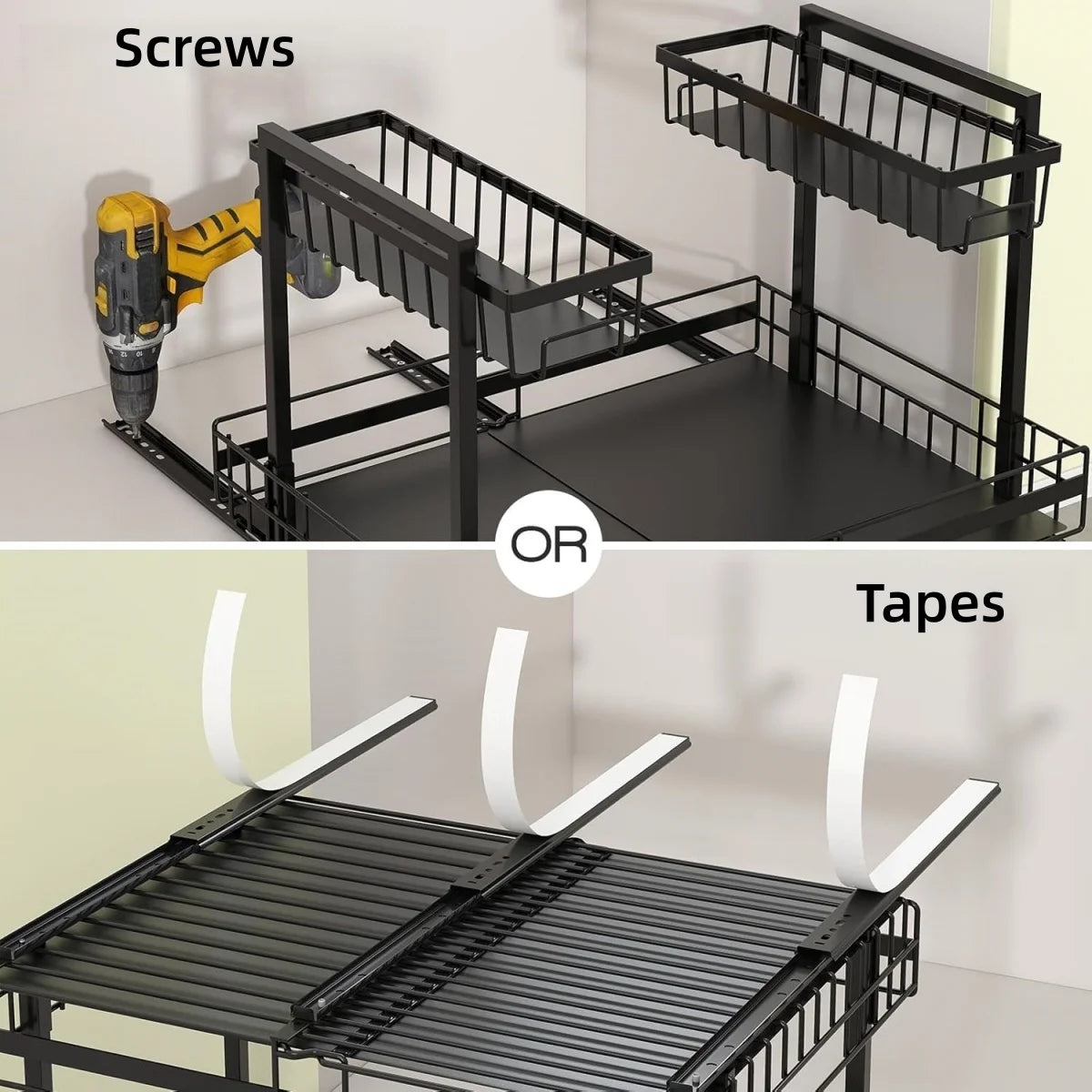2-Tier Expandable Under Sink Organizer – Adjustable Metal Storage Shelf for Kitchen & Bathroom (Black)