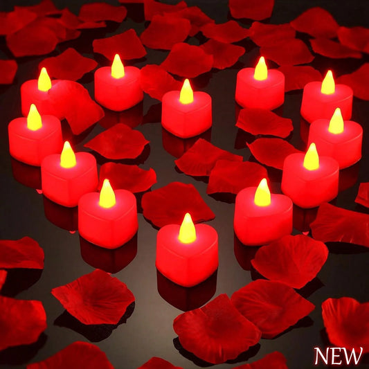 24PCS Heart-Shaped LED Flameless Tealight Candles, Warm Yellow Battery Operated Romantic Tea Lights for Valentine’s Day, Wedding, Anniversary, Table Decoration