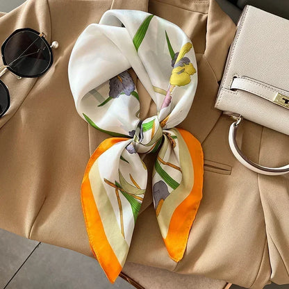 Luxury Printed Silk-Style Square Scarf for Women, Soft Satin Neckerchief Headband and Hair Ribbon, Fashion Hijab and Bag Accessory for Office and Daily Wear