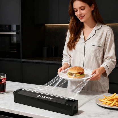 Extra-Large Cling Film Cutter, Wall-Mounted Plastic Wrap Dispenser with Tear-Free Cutter for Foil, Wax Paper and Baking Paper