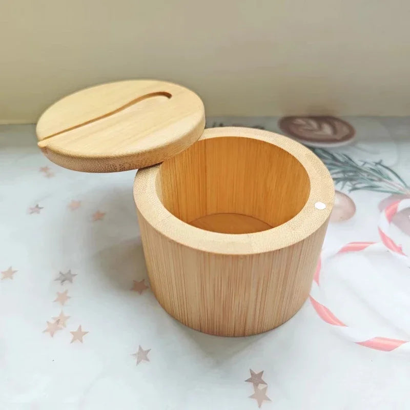 Salt Seasoning Jars Pepper Jar Set – Bamboo Condiment Box Sugar Storage Pot with Lid Multi-Purpose Bowls