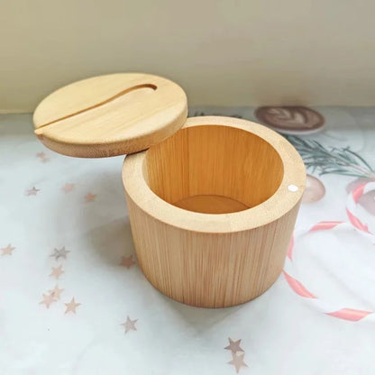 Salt Seasoning Jars Pepper Jar Set – Bamboo Condiment Box Sugar Storage Pot with Lid Multi-Purpose Bowls