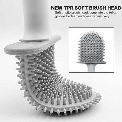Wall Hanging Toilet Brush with Holder – Long Handled Silicone Toilet Brush with Soft Bristles WC Cleaning Brush Bathroom Accessory
