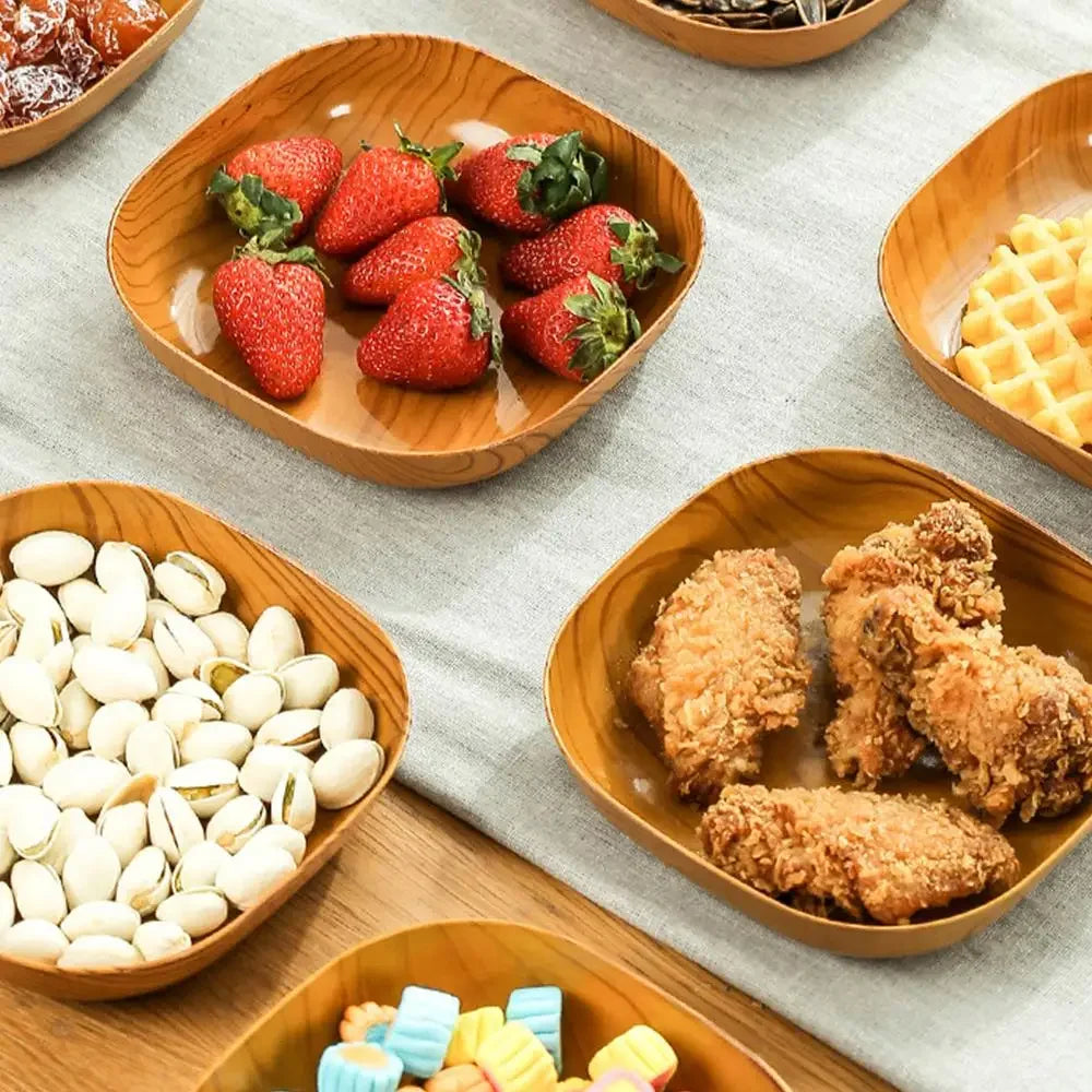 Japanese Style Imitation Wood Grain Square Plate, Simple Kitchen Tableware Dish for Dinner & Serving