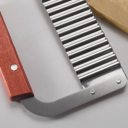 Stainless Steel Wave Knife with Wooden Handle – Wolf Tooth Potato Cutter Crinkle Knife Potato Chip Chopper Kitchen Tool