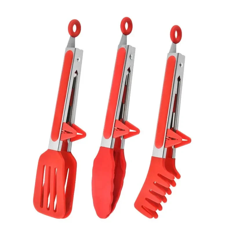 Food Tong Set – Stainless Steel Kitchen Tongs with Silicone Nylon Tips Non-Slip Cooking Clip Clamp for BBQ and Salad