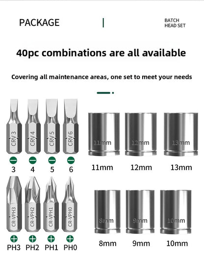 BAOLIAN 40-Piece Screwdriver and Wrench Set, Ratchet Magnetic Screwdriver Bit Kit for Household DIY Repair