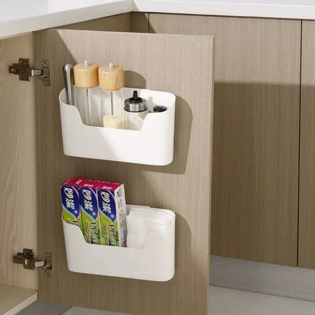 Wall-Mounted Adhesive Storage Rack – Multifunctional Cabinet Door & Under-Sink Organizer for Kitchen & Bathroom