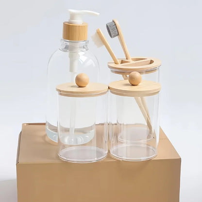 Boho Bathroom Accessories Set, 4PCS Clear Plastic Soap Dispenser, Toothbrush Holder & Canister Set