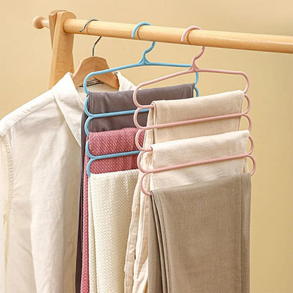 5-Layer Multi-Functional Clothes Hanger – Non-Slip Plastic Pants Storage Rack for Closet Organization