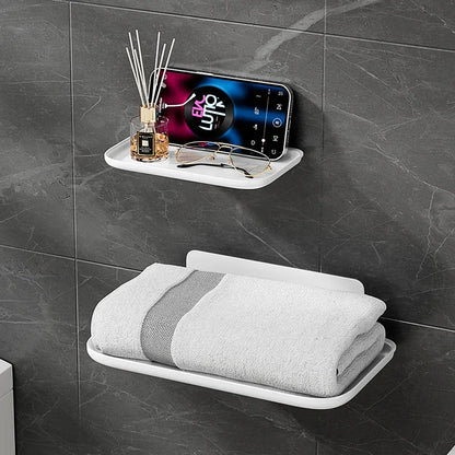 Wall Mounted Folding Storage Shelf, No-Drill Space-Saving Phone Holder & Router Organizer for Bathroom & Bedroom