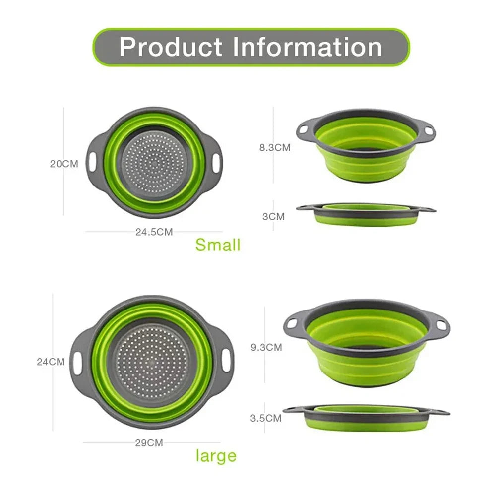 Collapsible Silicone Colander Strainer Basket, Foldable Vegetable and Fruit Washing & Draining Basket Kitchen Gadget