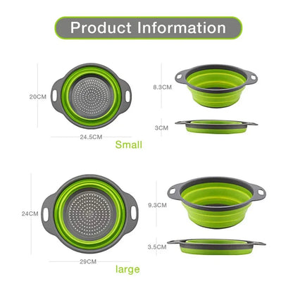 Collapsible Silicone Colander Strainer Basket, Foldable Vegetable and Fruit Washing & Draining Basket Kitchen Gadget