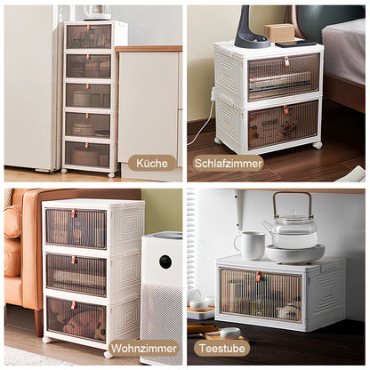 Folding Storage Box with Wheels, 2/4/5 Layer Stackable Storage Bins for Home Organization