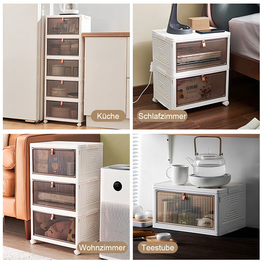 Folding Storage Box with Wheels, 2/4/5 Layer Stackable Storage Bins for Home Organization