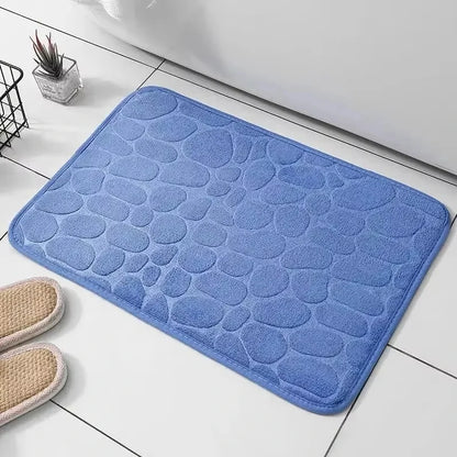 Memory Foam Bathroom Mat, Embossed Velvet Non-Slip Cobblestone Floor Rug, Microfiber Carpet for Bathroom and Living Room