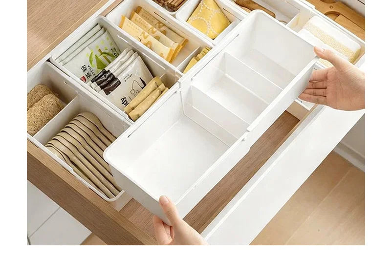 Extendable Drawer Organizer with Adjustable Dividers – Multi-Purpose Storage Box for Home, Office & Kitchen