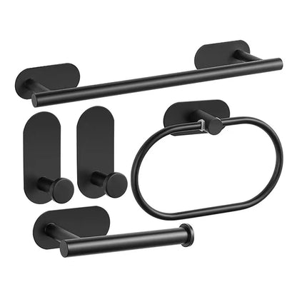 No-Drill Stainless Steel Bathroom Accessories Set, Self-Adhesive Towel Bar, Paper Holder, Towel Ring & Robe Hook