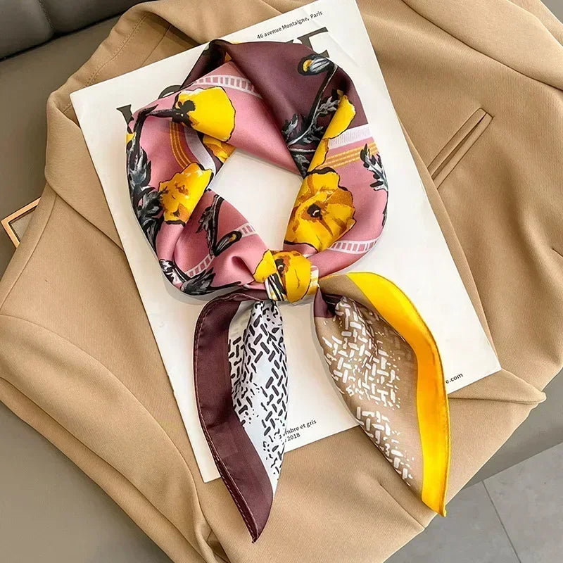 Luxury Printed Silk-Style Square Scarf for Women, Soft Satin Neckerchief Headband and Hair Ribbon, Fashion Hijab and Bag Accessory for Office and Daily Wear