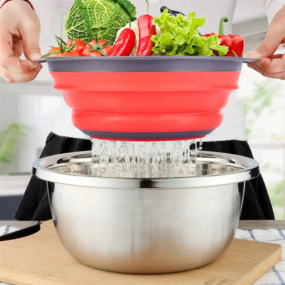 Collapsible Silicone Colander Strainer Basket, Foldable Vegetable and Fruit Washing & Draining Basket Kitchen Gadget