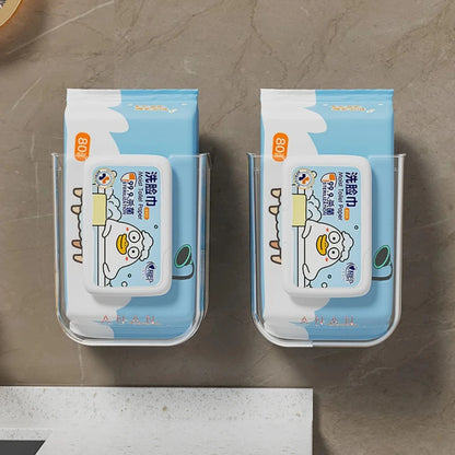 Wall Mounted Dual Compartment Wipes Case – Transparent Self-Adhesive Organizer for Kitchen, Bathroom & Bedroom