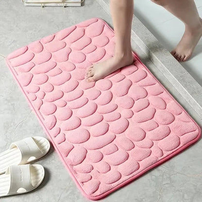 Memory Foam Bathroom Mat, Embossed Velvet Non-Slip Cobblestone Floor Rug, Microfiber Carpet for Bathroom and Living Room