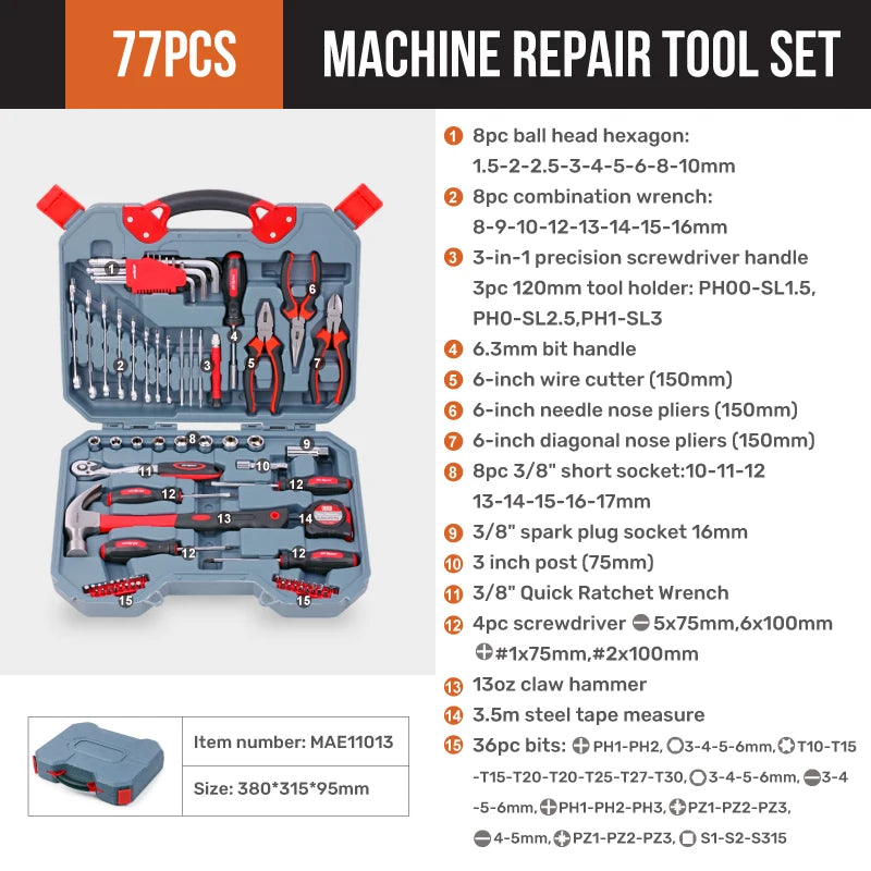 Hi-Spec Socket Wrench Set, 1/2" 3/8" 1/4" Drive Ratchet Tool Kit for Car and Home Repair
