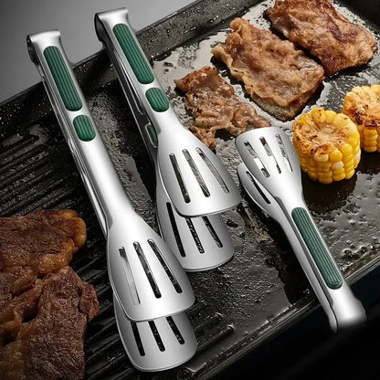 Stainless Steel Kitchen Tongs, Non-Slip Food Tongs for Cooking, BBQ, Salad, Bread and Buffet Serving