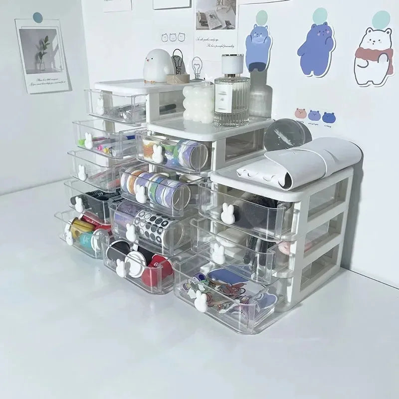 2–5 Layer Clear Stacking Drawer Organizer – Multi-Tier PP Storage Box Modular Desktop System for Office & Beauty Products