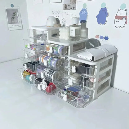 2–5 Layer Clear Stacking Drawer Organizer – Multi-Tier PP Storage Box Modular Desktop System for Office & Beauty Products
