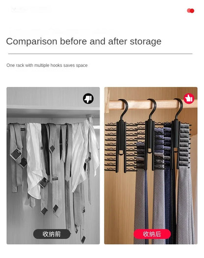 Rotatable Tie Hanger – 20-Row Large Capacity Necktie & Belt Organizer with Skidproof Hooks