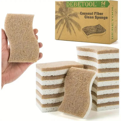 Natural Kitchen Sponge – Cellulose and Coconut Scrubber for Dishes, Pack of Household Cleaning Sponges, White