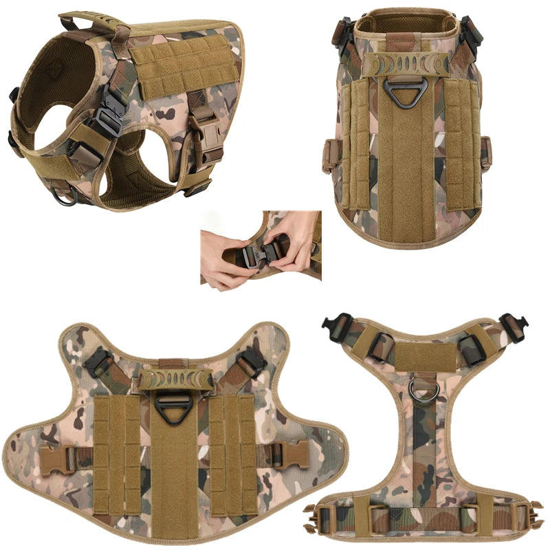 Tactical Dog Harness and Leash Set for Large and Medium Dogs, Military-Style Training Vest for German Shepherd, Golden Retriever, and Working Breeds