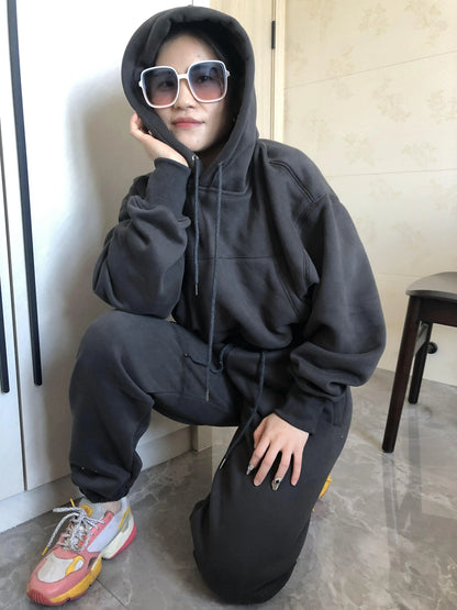 Women’s Fleece Hoodie and Jogger Pants 2-Piece Tracksuit Set, Warm Solid Color Sweat Suit for Fall and Winter Casual Sports Outfit