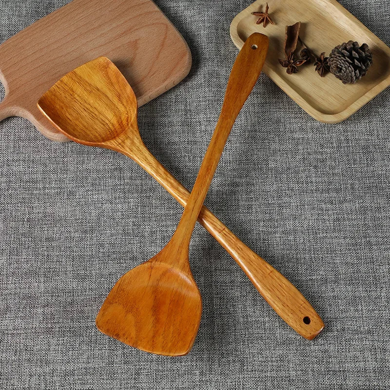 Bamboo Wood Spatula 39cm – Long Handle Wooden Cooking Spatula Safe for Non-Stick Pans