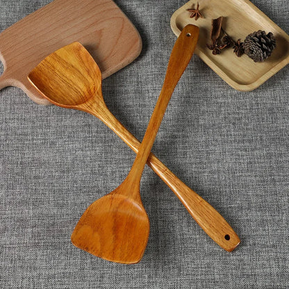 Bamboo Wood Spatula 39cm – Long Handle Wooden Cooking Spatula Safe for Non-Stick Pans