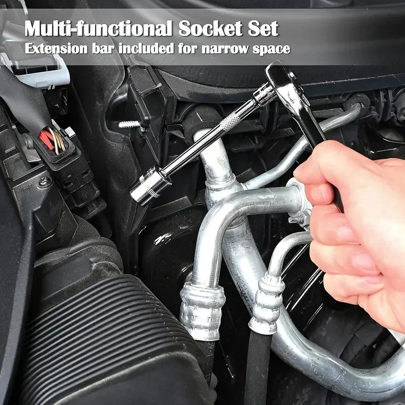 46-Piece Auto Repair Tool Kit, Combination Ratchet Wrench and Socket Set for Car Maintenance with Toolbox