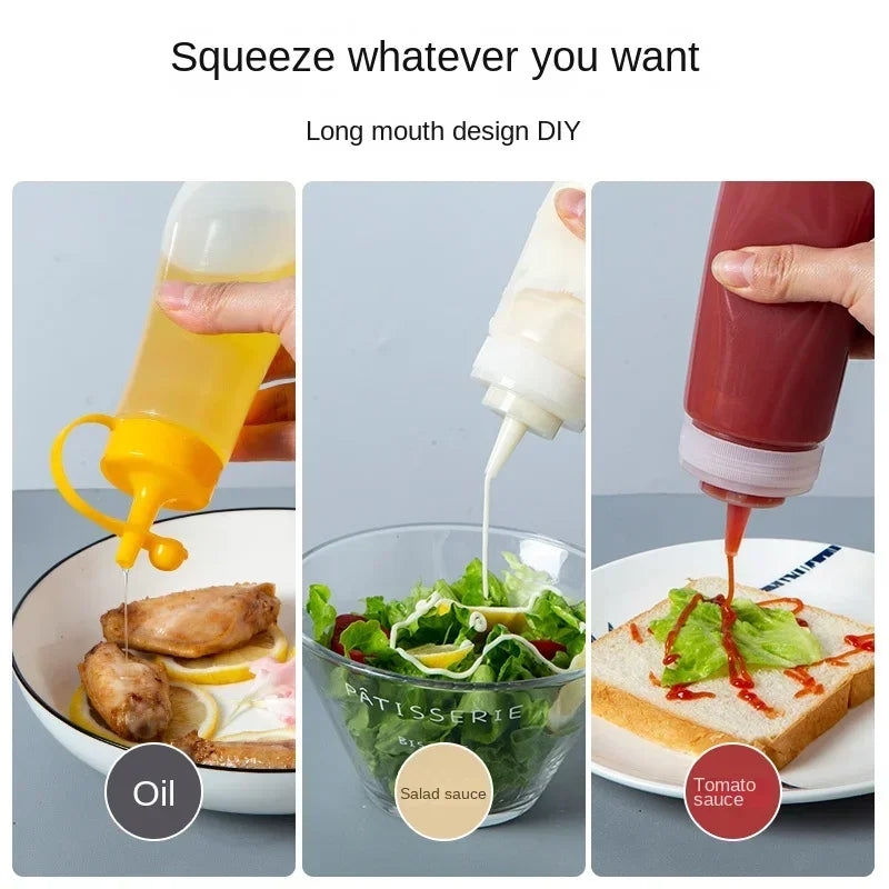 Large Squeeze Condiment Bottles with Nozzles – Ketchup, BBQ Sauce, Olive Oil Dispenser Squeeze Bottles Kitchen Gadget