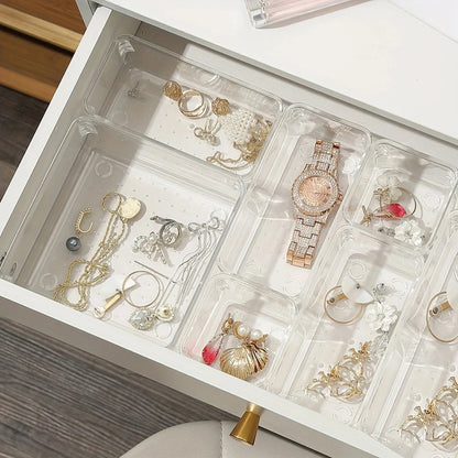 Clear Desk Drawer Organizer Set – Transparent Plastic Storage Boxes for Makeup, Bathroom & Office