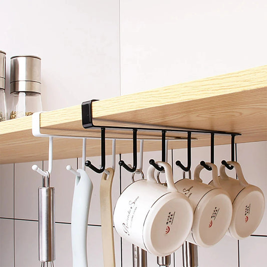 6-Hook Coffee Mug Holder, Under Cabinet Hanging Shelf Organizer for Kitchen, Closet & Sundries Storage