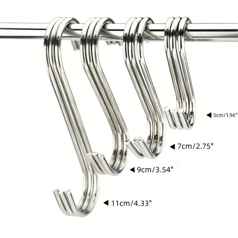 10Pcs Stainless Steel S-Shaped Hooks – Multi-Functional Metal Hanging Hooks for Kitchen & Bathroom
