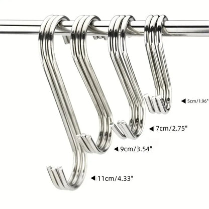 10Pcs Stainless Steel S-Shaped Hooks – Multi-Functional Metal Hanging Hooks for Kitchen & Bathroom
