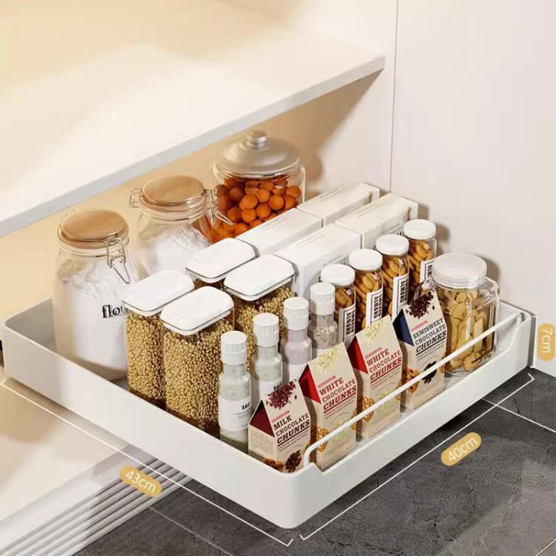 Slide Out Cabinet Organizer, Heavy Duty Sliding Drawer Pantry Shelf with Damping Guide & Nylon Adhesive