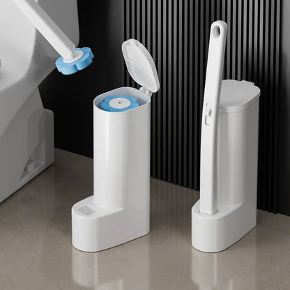White Disposable Toilet Brush Cleaner with Long Handle, Replaceable Brush Head Bathroom Cleaning Accessory