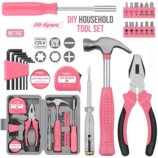 24-Piece Pink Tool Kit for Women, Mini Home Toolbox Set with Hammer, Pliers, Wrench and Screwdriver