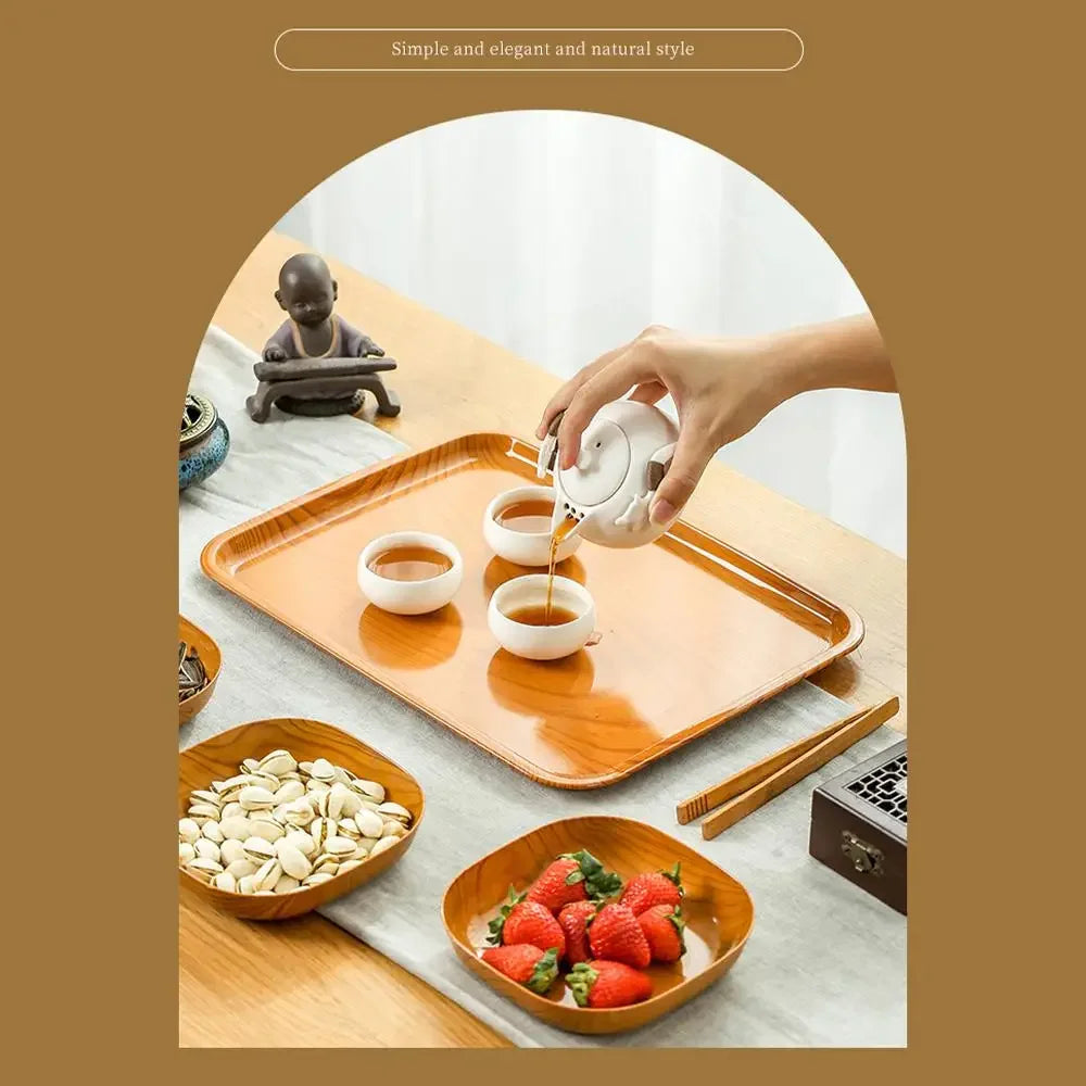 Japanese Style Imitation Wood Grain Square Plate, Simple Kitchen Tableware Dish for Dinner & Serving