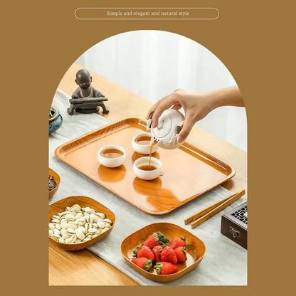 Japanese Style Imitation Wood Grain Square Plate, Simple Kitchen Tableware Dish for Dinner & Serving