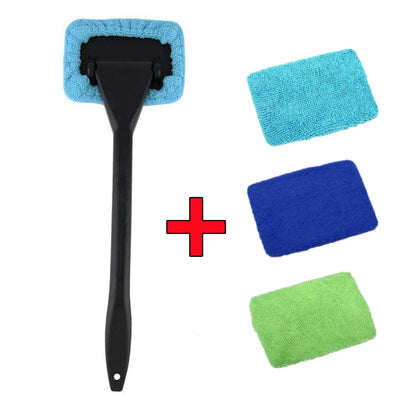 Car Window Cleaner Brush Kit – Windshield Cleaning Wash Tool Set with Long Handle Interior Auto Glass Wiper